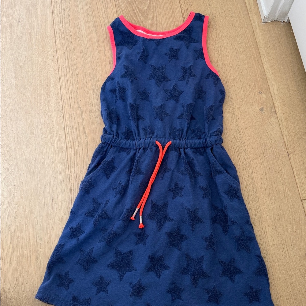 Mini Boden Navy Star Dress with Coral Trim